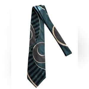 Vtg 80s Bugatti Men Neck Tie 100% Italian Silk Geometric Shape Teal Gray